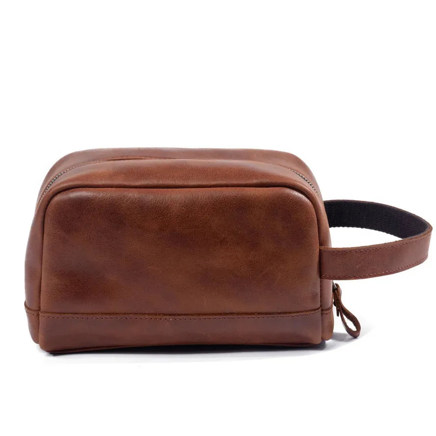 KTX-727507 Retro Cowhide Make-up Wash Bag - Portable Travel Storage Bag with Zipper Closure