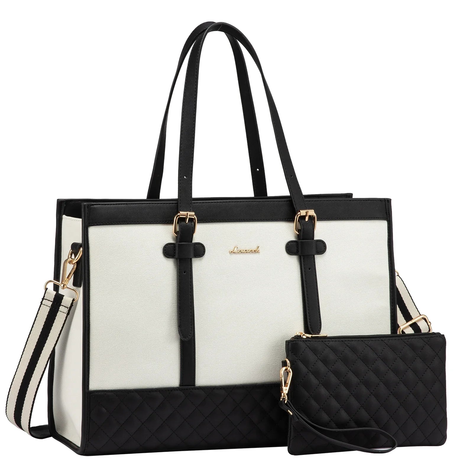 KTX-605971 Functional Canvas Leather Briefcase Tote Bag for 15.6-inch Laptops - Ideal for Work, Travel, and College