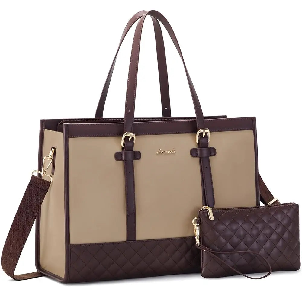 KTX-605971 Functional Canvas Leather Briefcase Tote Bag for 15.6-inch Laptops - Ideal for Work, Travel, and College