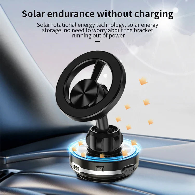 KTX-835859 Universal 360-Degree Rotation Solar-Powered Car Phone Holder with Vacuum Suction Cup and Magnetic Mount