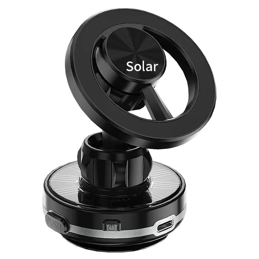 KTX-835859 Universal 360-Degree Rotation Solar-Powered Car Phone Holder with Vacuum Suction Cup and Magnetic Mount