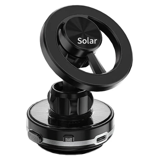 KTX-835859 Universal 360-Degree Rotation Solar-Powered Car Phone Holder with Vacuum Suction Cup and Magnetic Mount