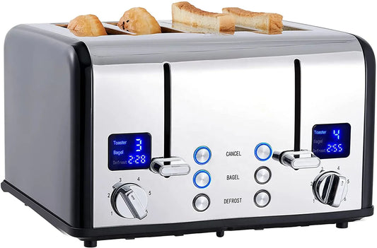 KTX-714835 Retro 4-Slice Stainless Steel Electric Pop-Up Toaster with Grill Function