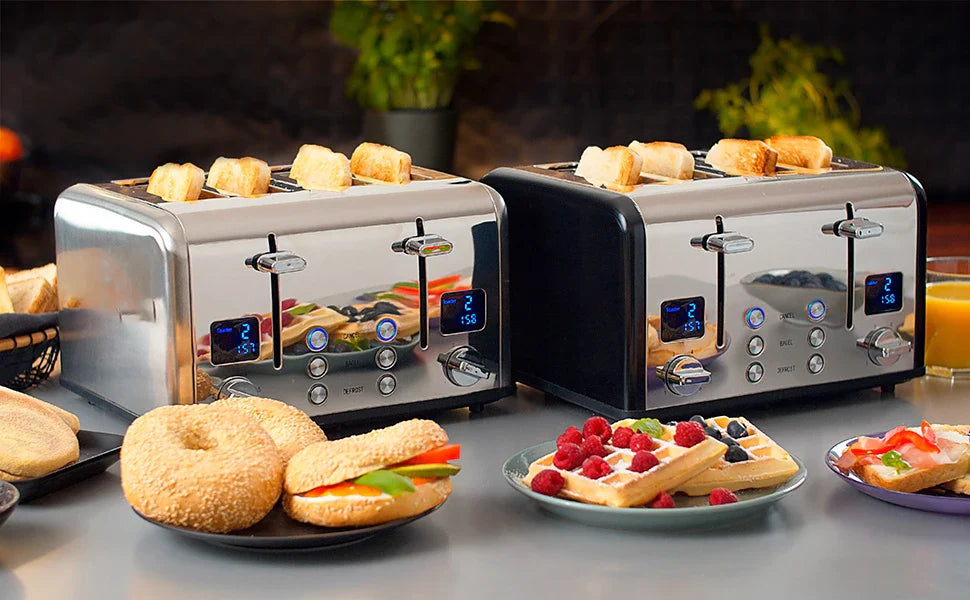KTX-714835 Retro 4-Slice Stainless Steel Electric Pop-Up Toaster with Grill Function