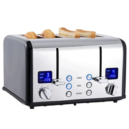 KTX-714835 Retro 4-Slice Stainless Steel Electric Pop-Up Toaster with Grill Function