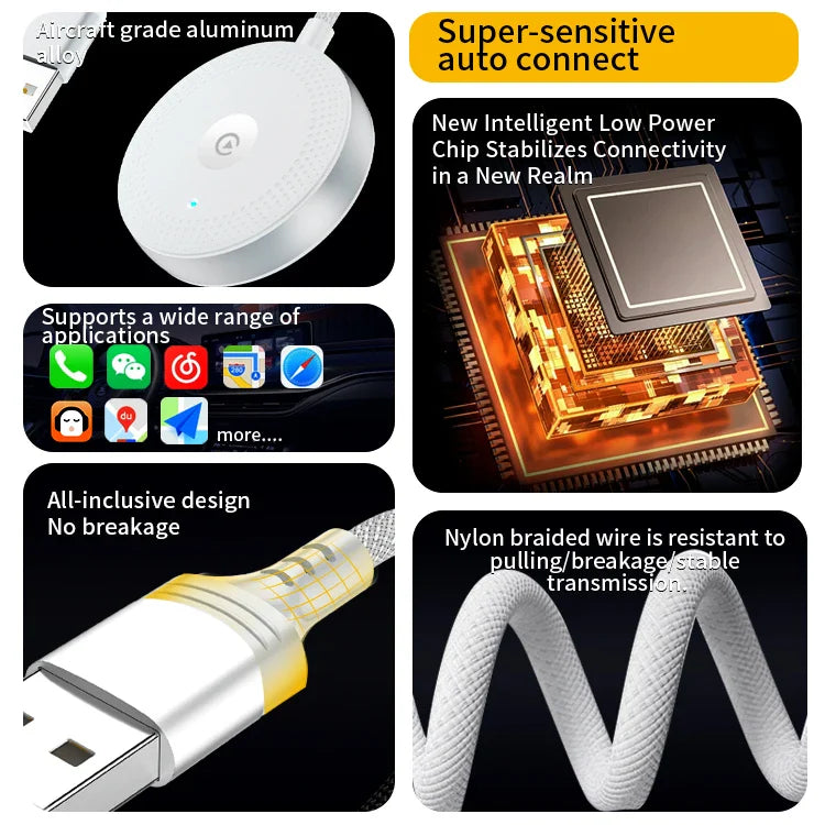 KTX-869779 Wireless Carplay Adapter for iOS - Universal USB Dongle for Seamless Connection