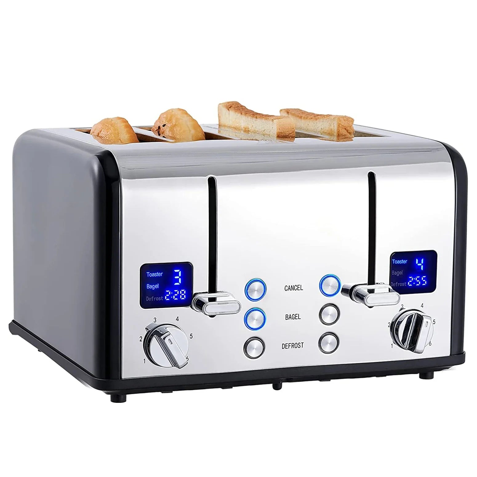 KTX-043667 Digital LED Display 4-Slice Stainless Steel Toaster with Smart Features