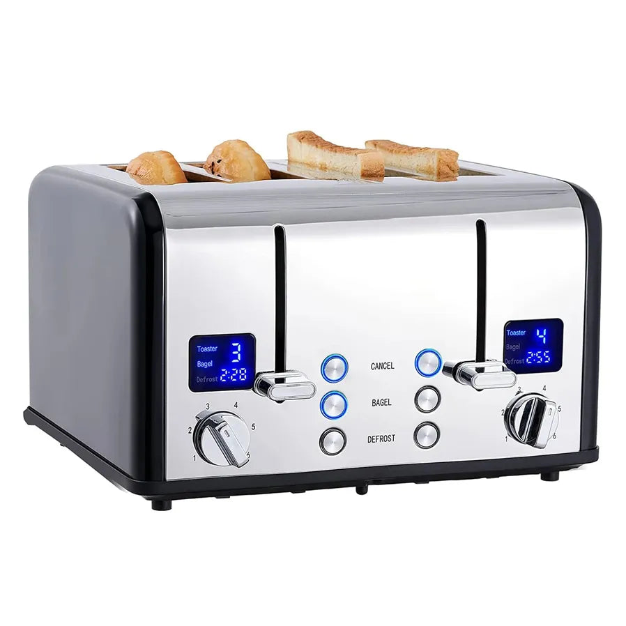 KTX-043667 Digital LED Display 4-Slice Stainless Steel Toaster with Smart Features
