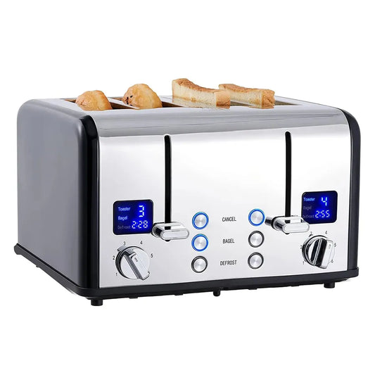 KTX-043667 Digital LED Display 4-Slice Stainless Steel Toaster with Smart Features
