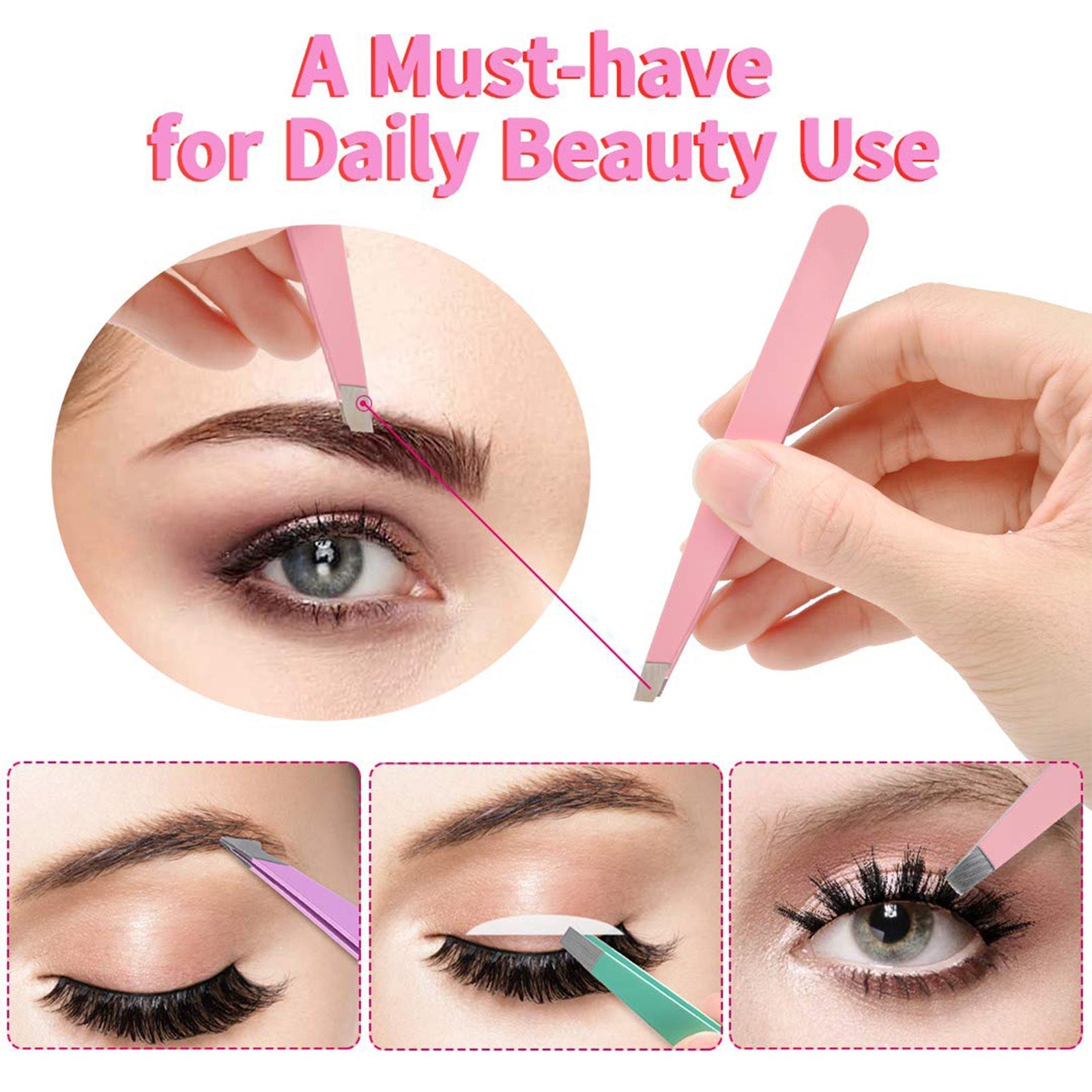 KTX-482835 6-Piece Stainless Steel Eyebrow Tweezers Set with Curved Scissors and Brush for Precise Shaping and Ingrown Hair Removal