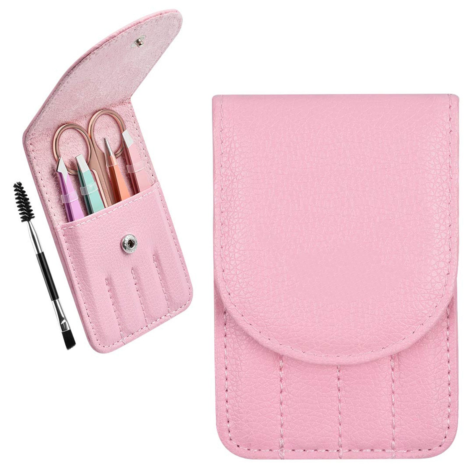 KTX-482835 6-Piece Stainless Steel Eyebrow Tweezers Set with Curved Scissors and Brush for Precise Shaping and Ingrown Hair Removal