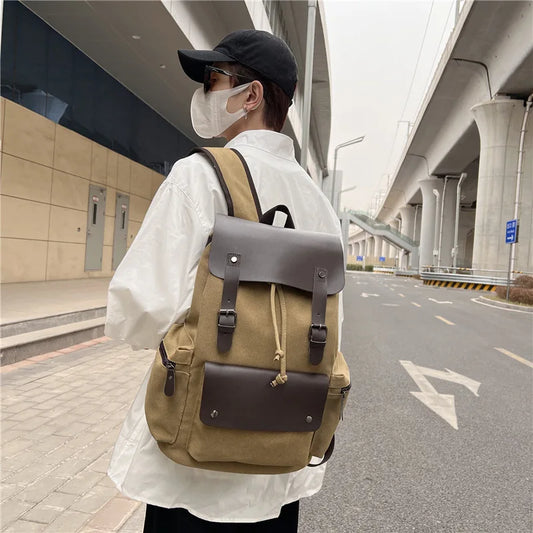 KTX-949139 Vintage Canvas Backpack with Zipper Closure for Business and Travel, Personalised Design, Durable Polyester Lining