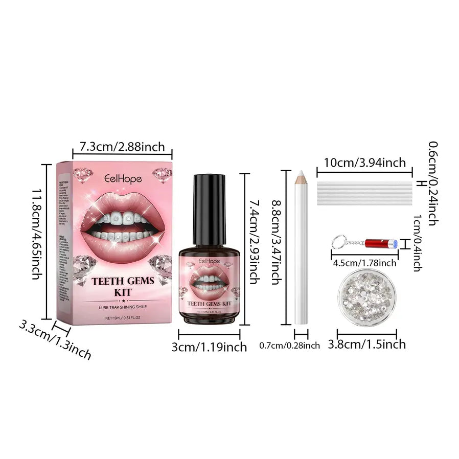 JMT-387082 Silver DIY Tooth Gems Kit with Adhesive and UV Light for Unique Teeth Art