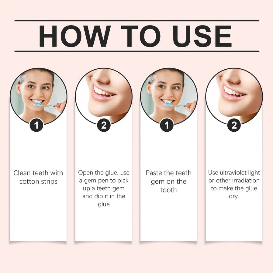 JMT-387082 Silver DIY Tooth Gems Kit with Adhesive and UV Light for Unique Teeth Art