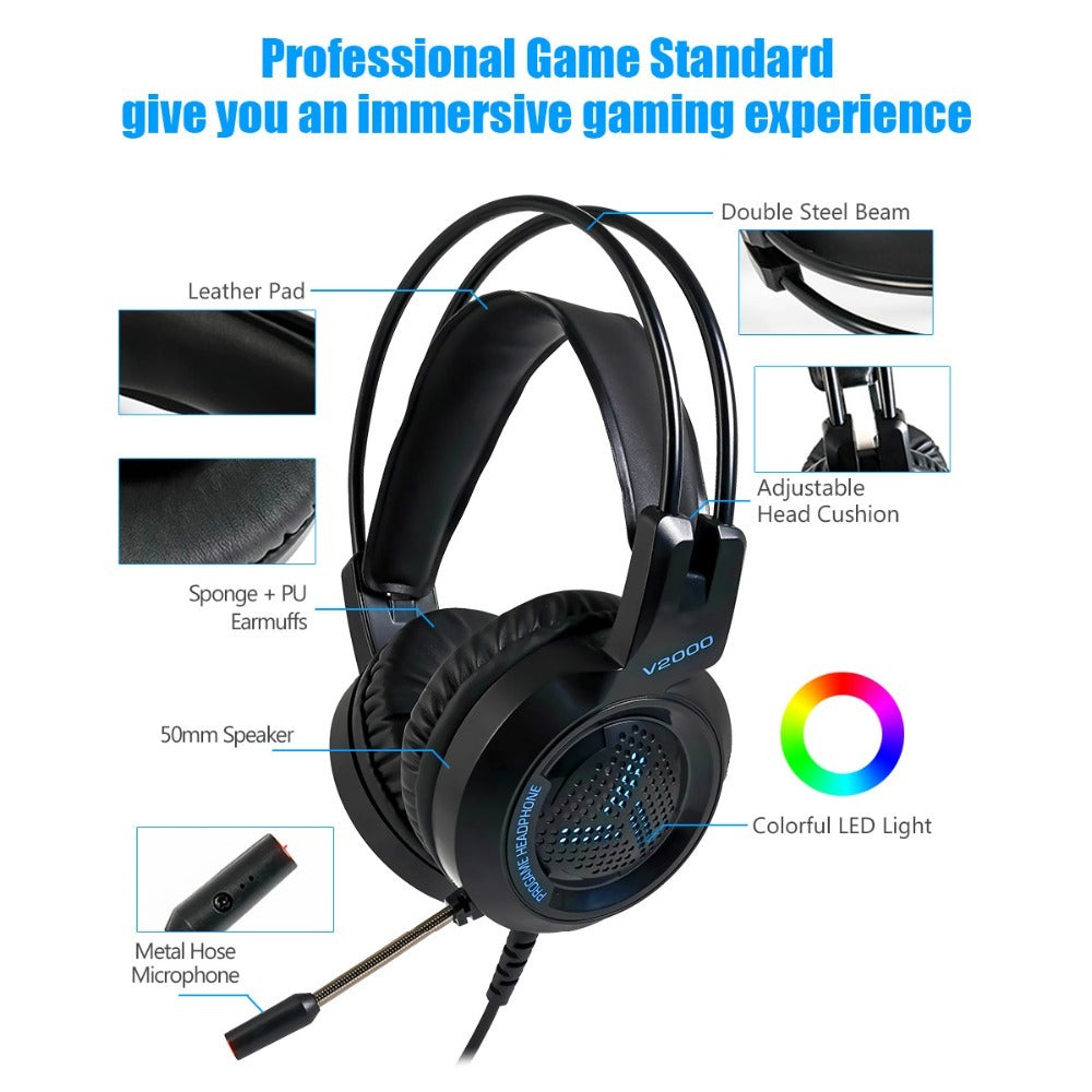 KTX-637523 Wired Gaming Headset with 3.5mm and USB Connectivity, 50mm Speakers, and Inline Microphone