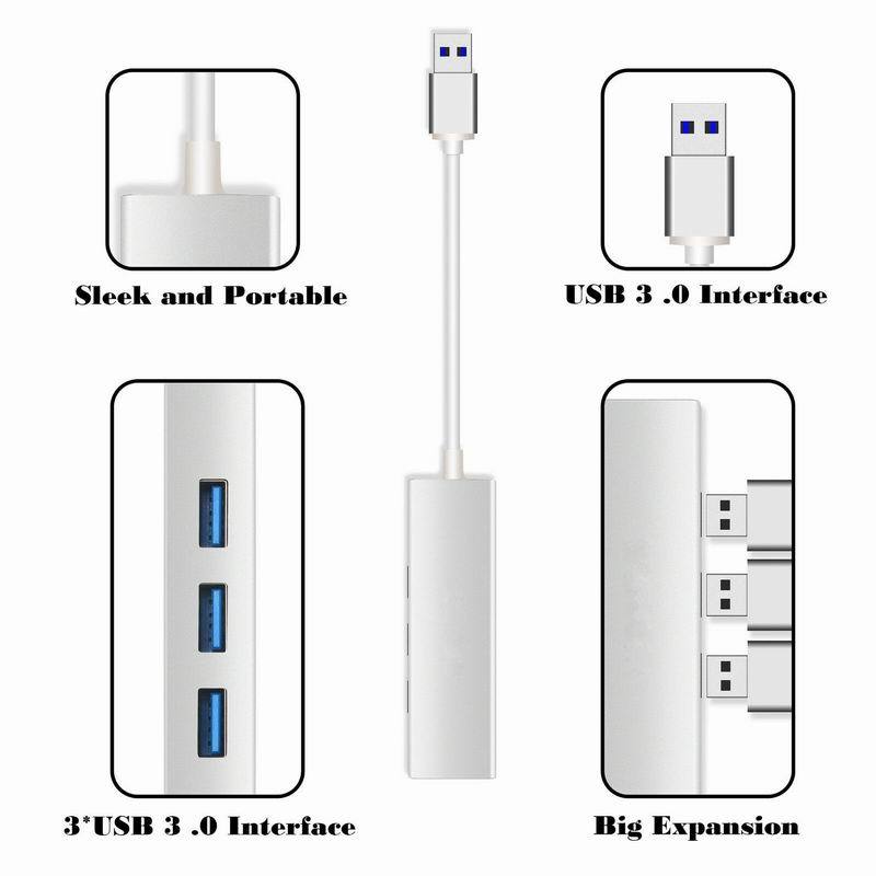 KTX-250643 USB 3.0 Gigabit Ethernet Adapter with 3-Port Hub for Mac, PC, and Chromebooks, 1000 Mbps Speed