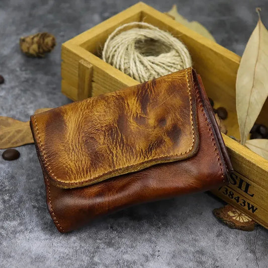 KTX-841619 Genuine Leather Retro Card Wallet with Hasp Closure in Multiple Colours