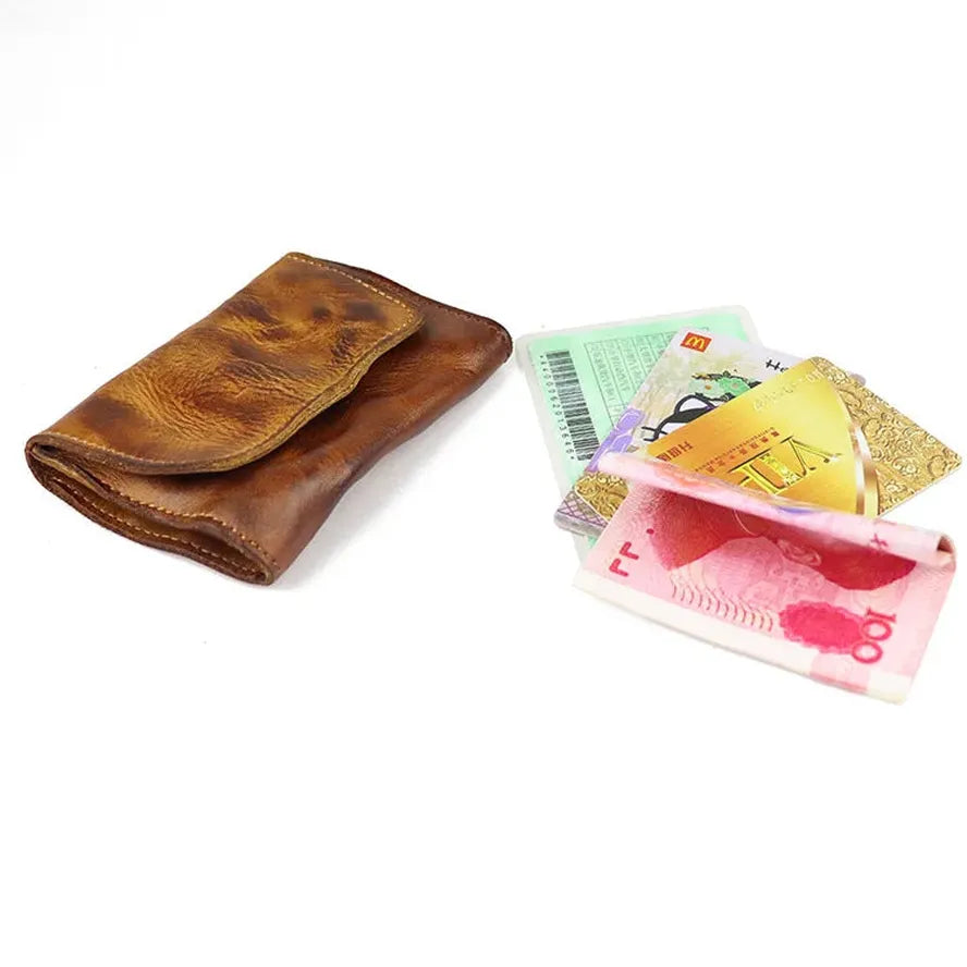 KTX-841619 Genuine Leather Retro Card Wallet with Hasp Closure in Multiple Colours