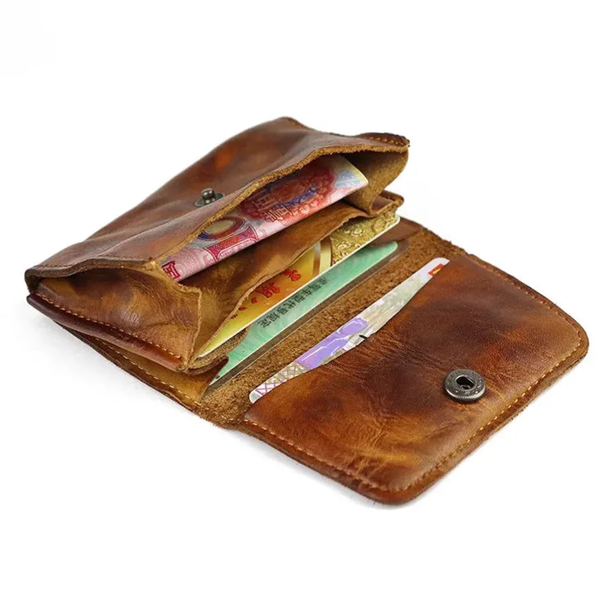KTX-841619 Genuine Leather Retro Card Wallet with Hasp Closure in Multiple Colours