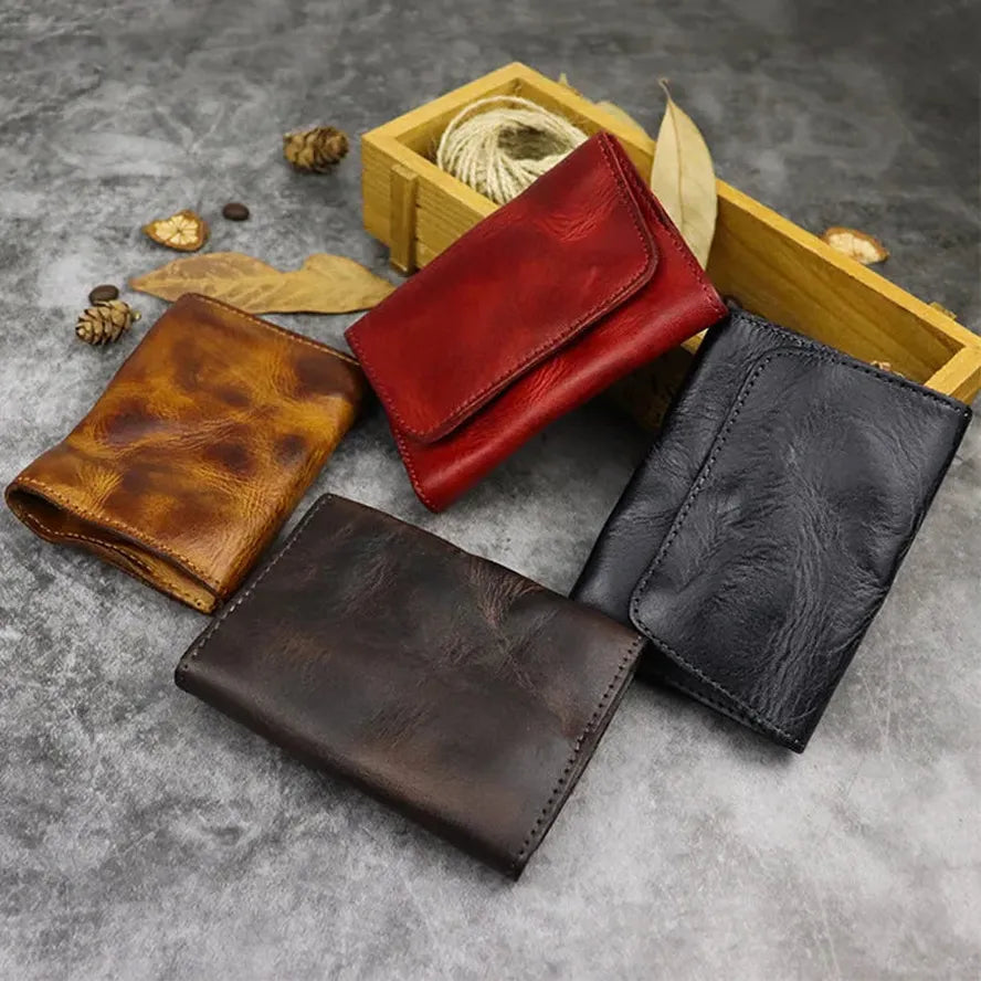 KTX-841619 Genuine Leather Retro Card Wallet with Hasp Closure in Multiple Colours