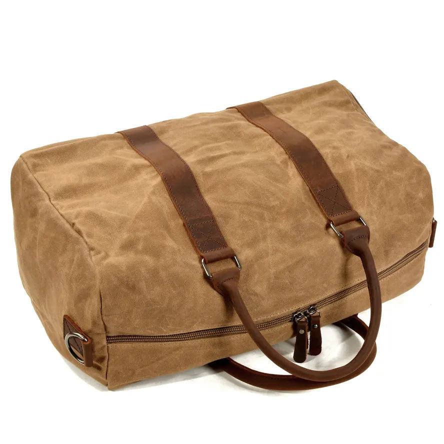 KTX-303827 Men's Large Capacity Batik Canvas Gym Bag with Cowhide Leather Accents for Travel and Training