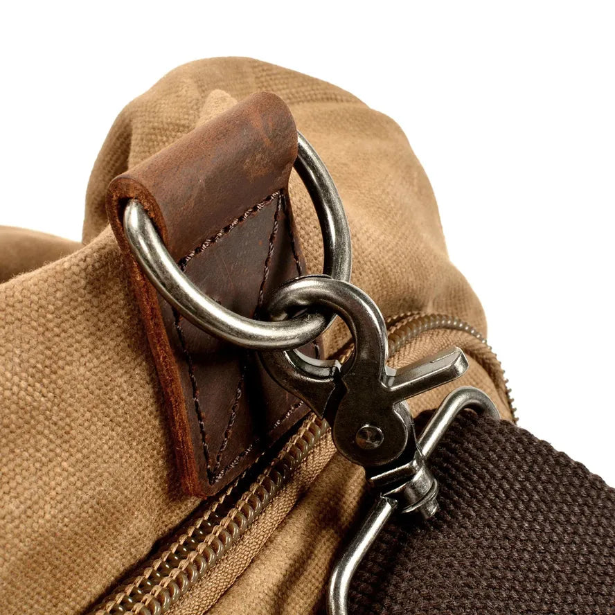 KTX-303827 Men's Large Capacity Batik Canvas Gym Bag with Cowhide Leather Accents for Travel and Training