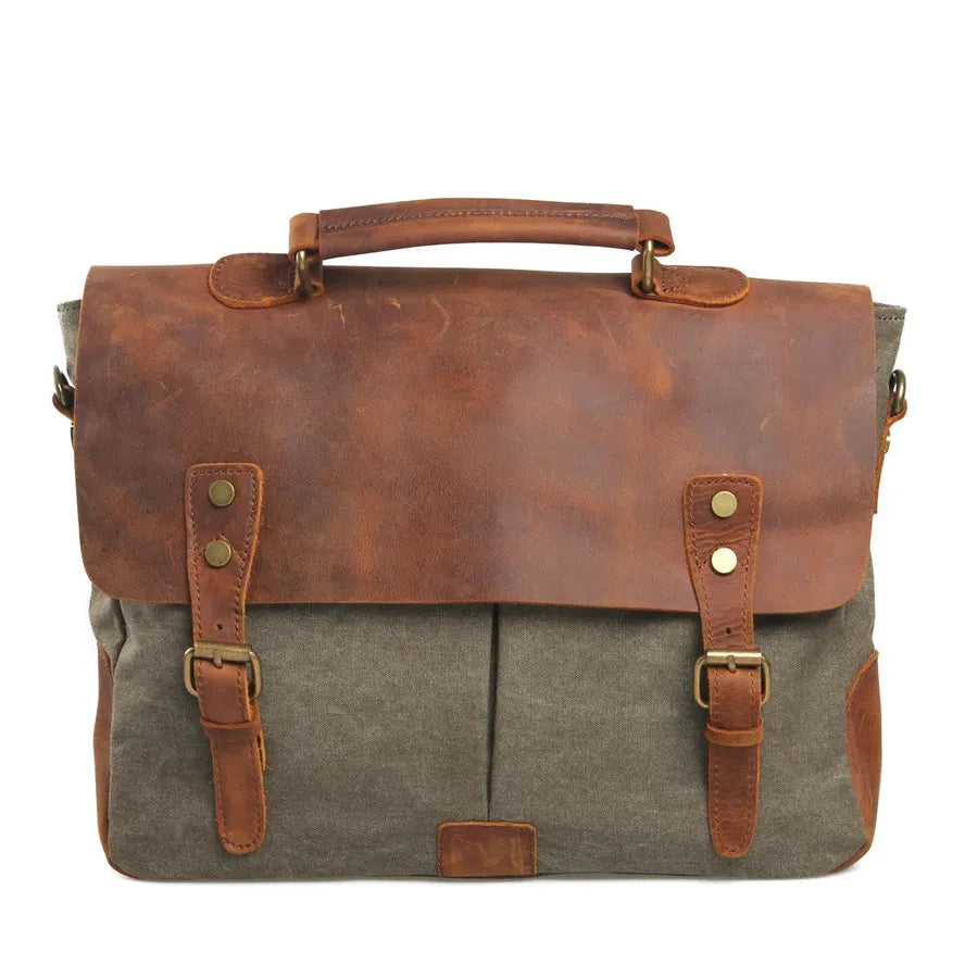 KTX-630355 Stylish Retro Canvas and Cowhide Messenger Bag for Business and Daily Use