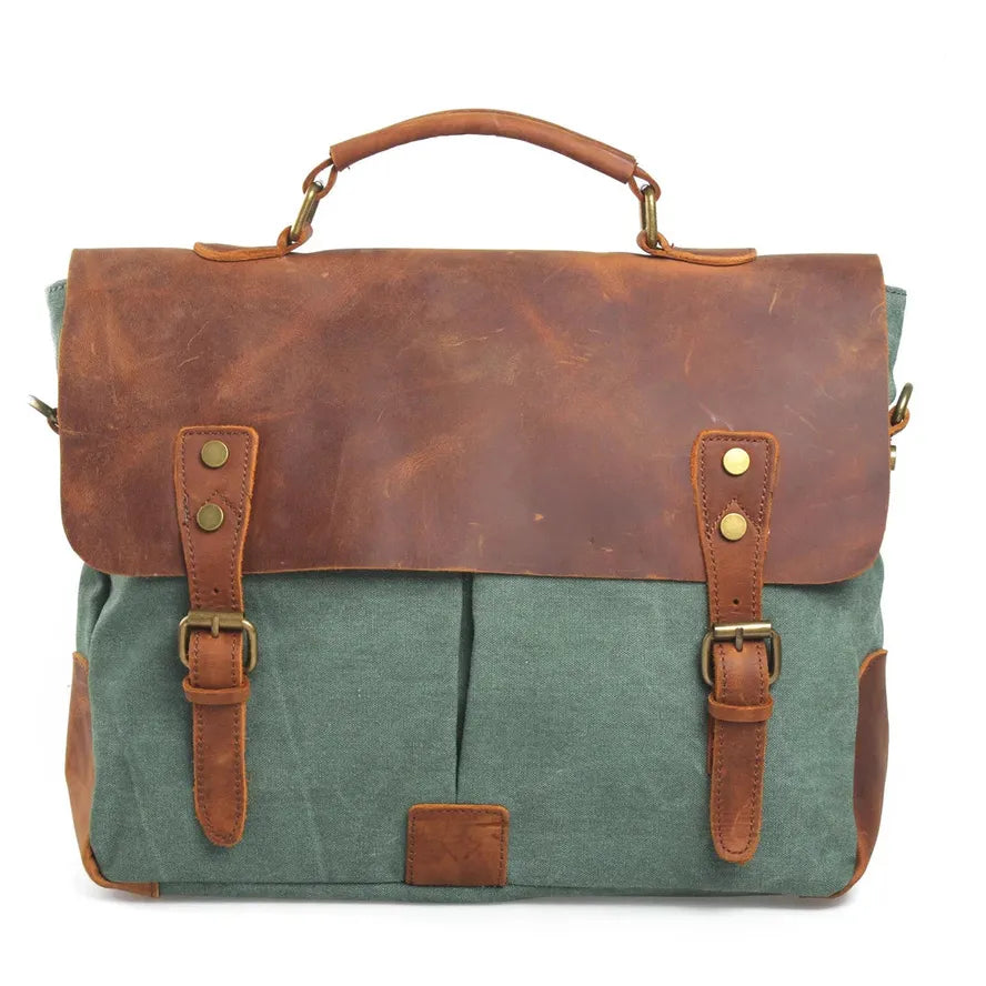 KTX-630355 Stylish Retro Canvas and Cowhide Messenger Bag for Business and Daily Use