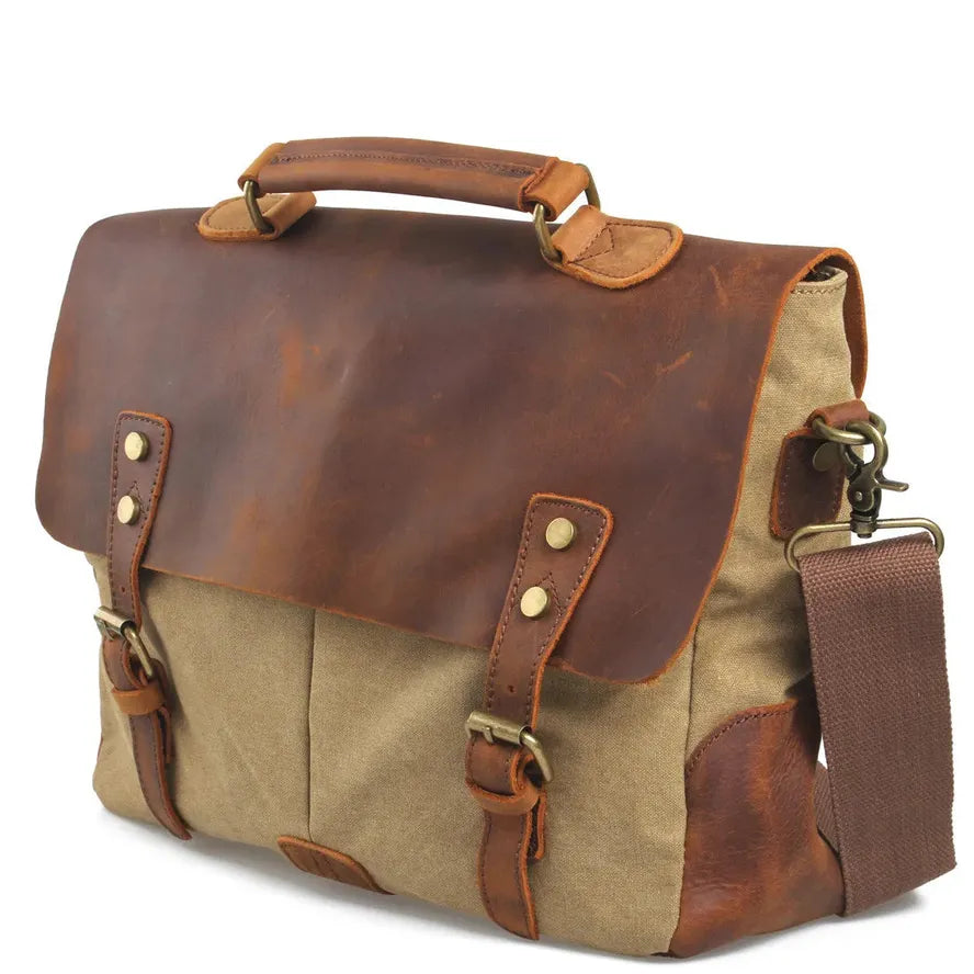 KTX-630355 Stylish Retro Canvas and Cowhide Messenger Bag for Business and Daily Use