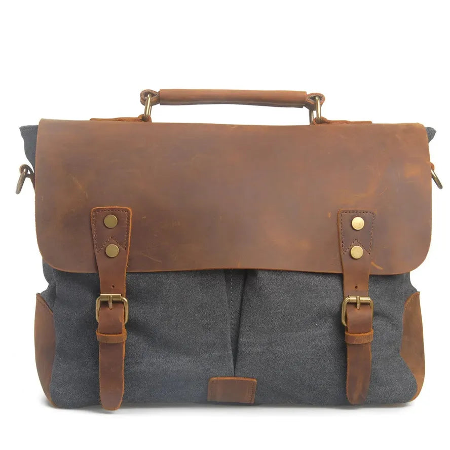 KTX-630355 Stylish Retro Canvas and Cowhide Messenger Bag for Business and Daily Use
