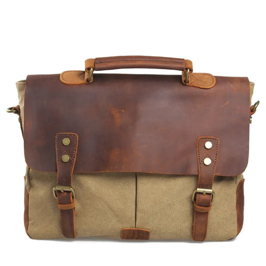 KTX-630355 Stylish Retro Canvas and Cowhide Messenger Bag for Business and Daily Use