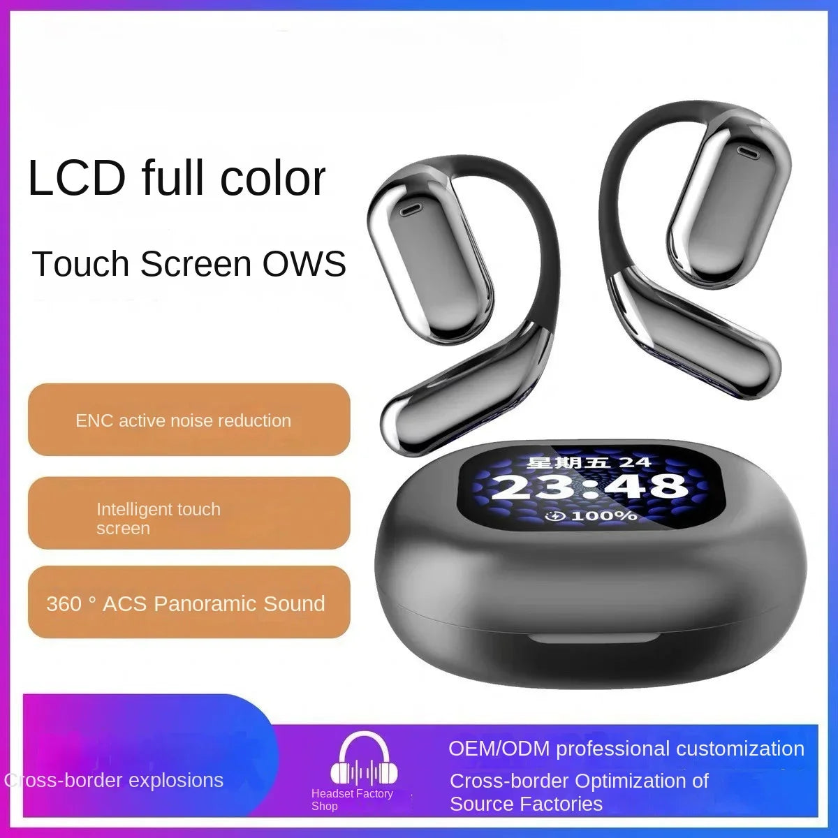 KTX-099411 Open-Ear Wireless Bluetooth Headset with ANC Noise Cancellation and Touch Control Screen