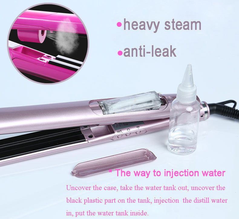 KTX-287379 Tourmaline Ceramic Steam Hair Straightener & Curling Iron, 21mm-30mm Diameter, Available in Champagne, Black, and White