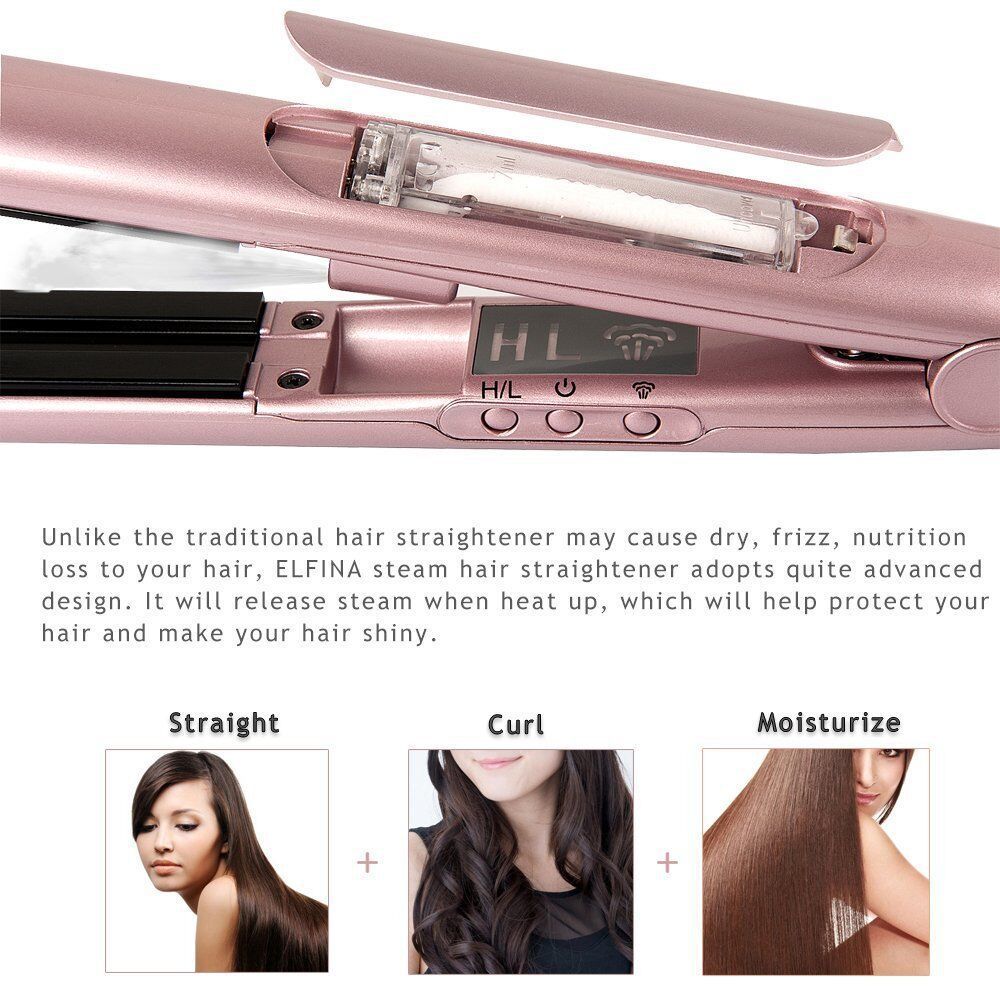 KTX-287379 Tourmaline Ceramic Steam Hair Straightener & Curling Iron, 21mm-30mm Diameter, Available in Champagne, Black, and White