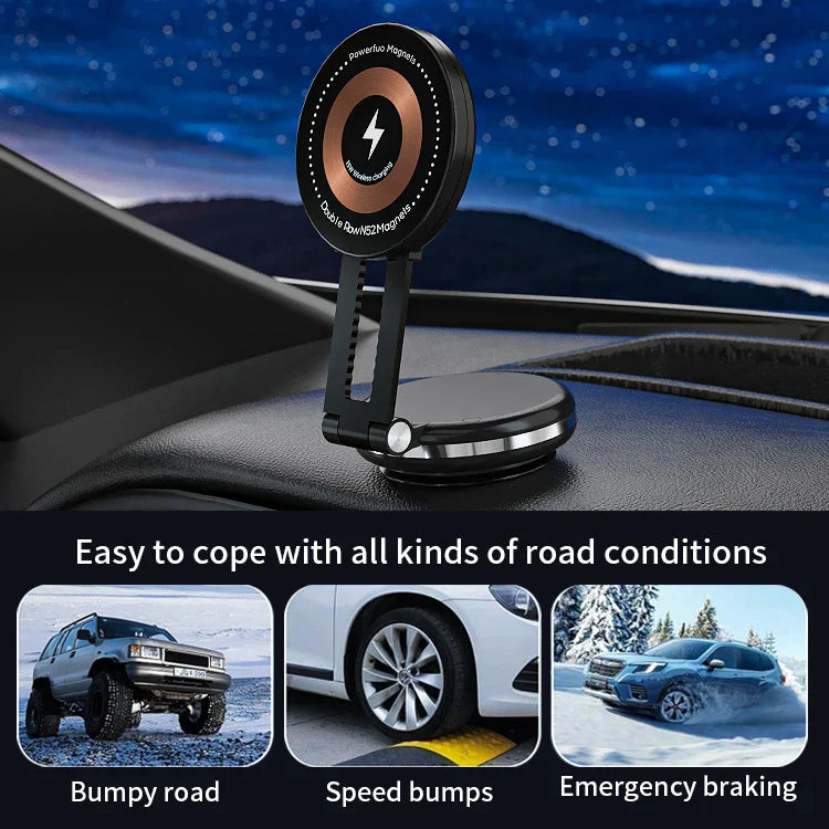 KTX-655059 Magnetic Wireless Charger and Foldable Suction Cup Phone Holder for Car Dashboard