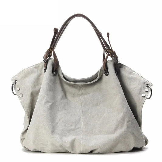 KTX-037075 Casual Leather Canvas Crossbody Handbag for Ladies with Zipper Closure
