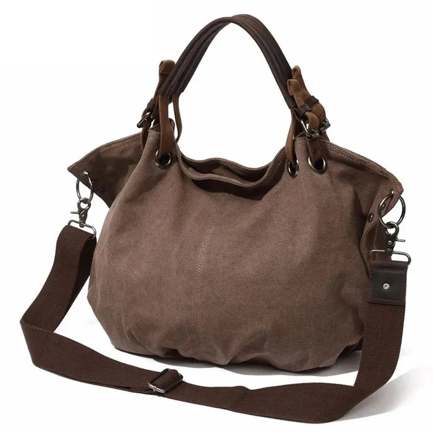 KTX-037075 Casual Leather Canvas Crossbody Handbag for Ladies with Zipper Closure