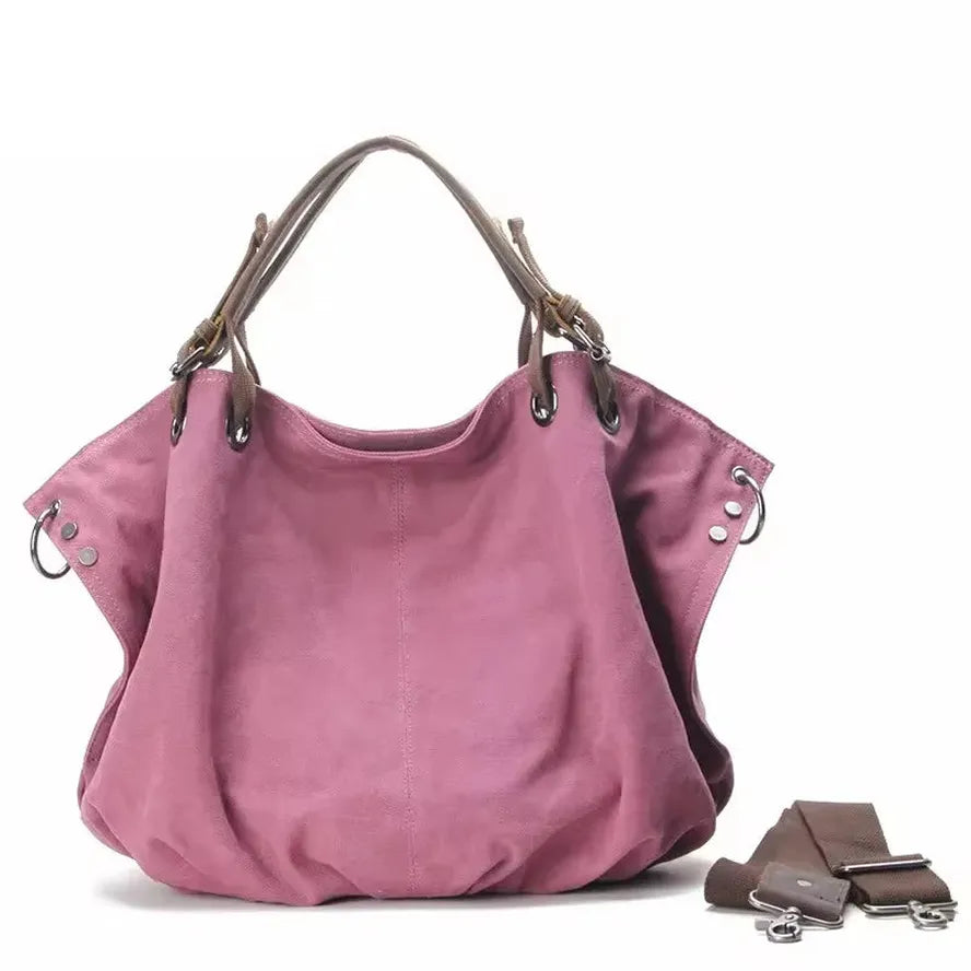 KTX-037075 Casual Leather Canvas Crossbody Handbag for Ladies with Zipper Closure