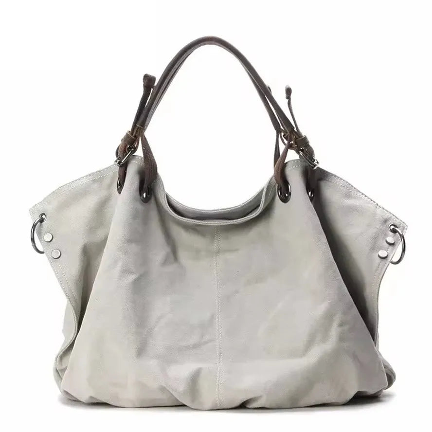 KTX-037075 Casual Leather Canvas Crossbody Handbag for Ladies with Zipper Closure