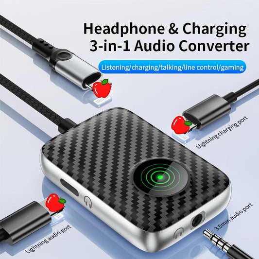 KTX-638099 3-in-1 Lightning to 3.5mm + 8-Pin Headphone Jack Adapter with Fast Charging Capability