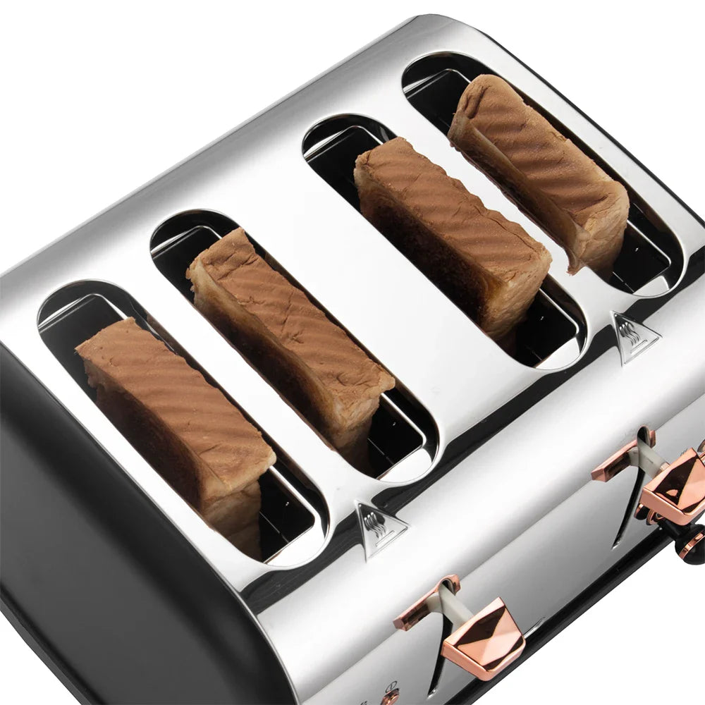 KTX-077587 Retro Black and Gold Electric 4-Slice Toaster with Cover