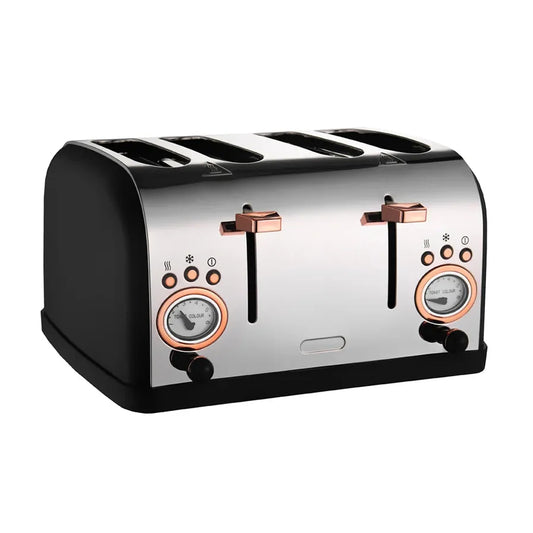 KTX-077587 Retro Black and Gold Electric 4-Slice Toaster with Cover