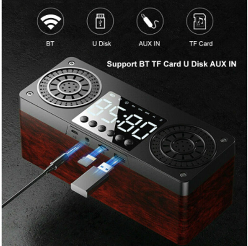 KTX-131347 Wooden Bluetooth Speaker with Retro Design and Subwoofer Functionality
