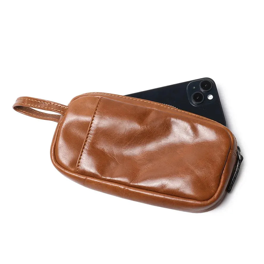 KTX-202067 Genuine Leather Unisex Large Capacity Clutch Wallet with Zipper Closure