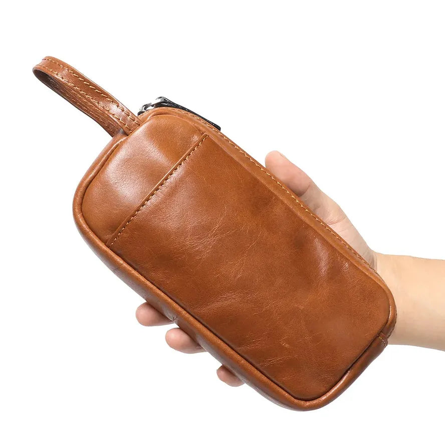 KTX-202067 Genuine Leather Unisex Large Capacity Clutch Wallet with Zipper Closure