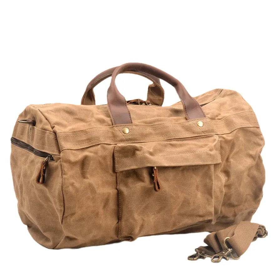 KTX-271059 Leisure Oil Wax Canvas Travel Handbag with Large Capacity for Outdoor Adventures