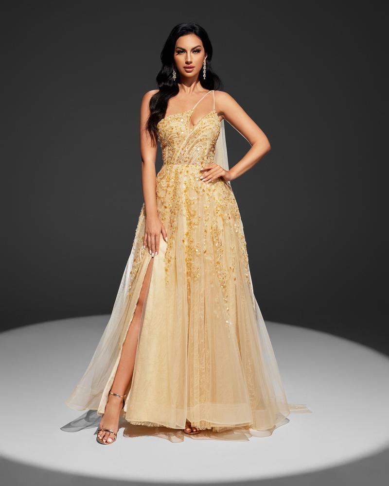 KTX-085139 Elegant Yellow Evening Gown for Women - Model EZ25003