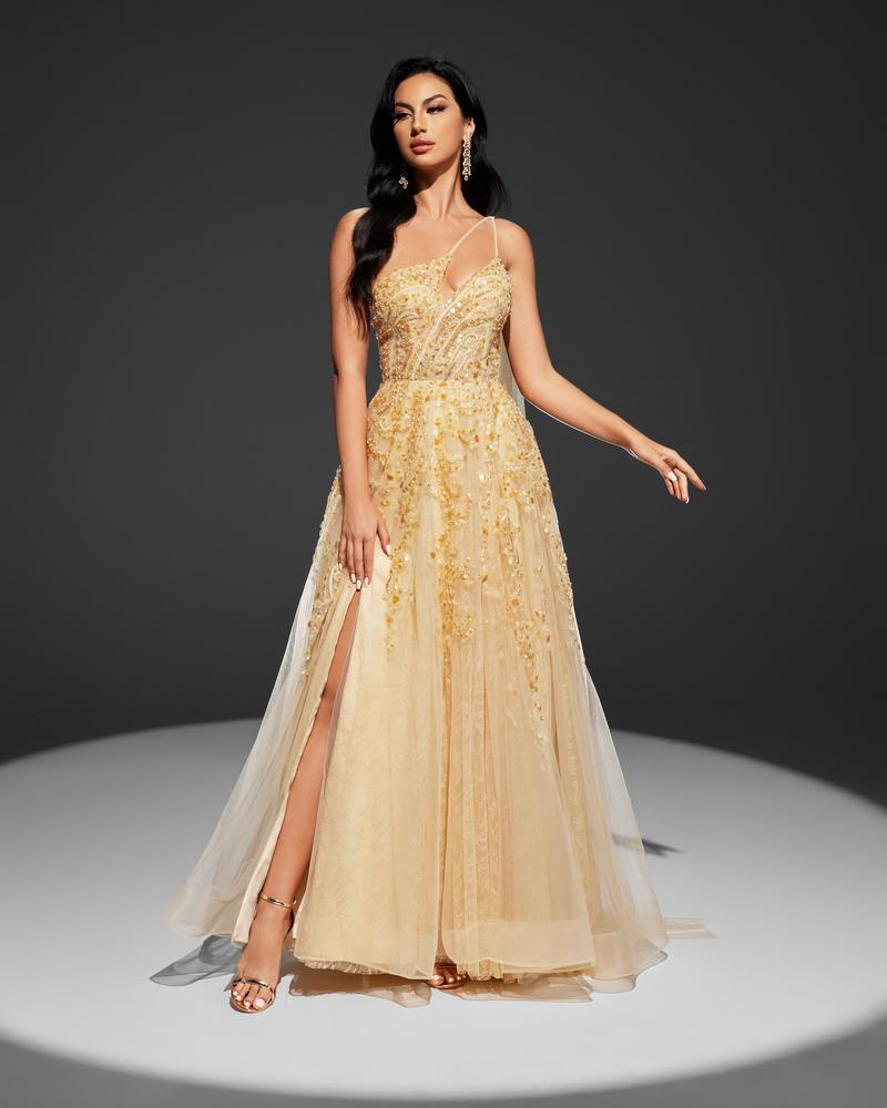 KTX-085139 Elegant Yellow Evening Gown for Women - Model EZ25003