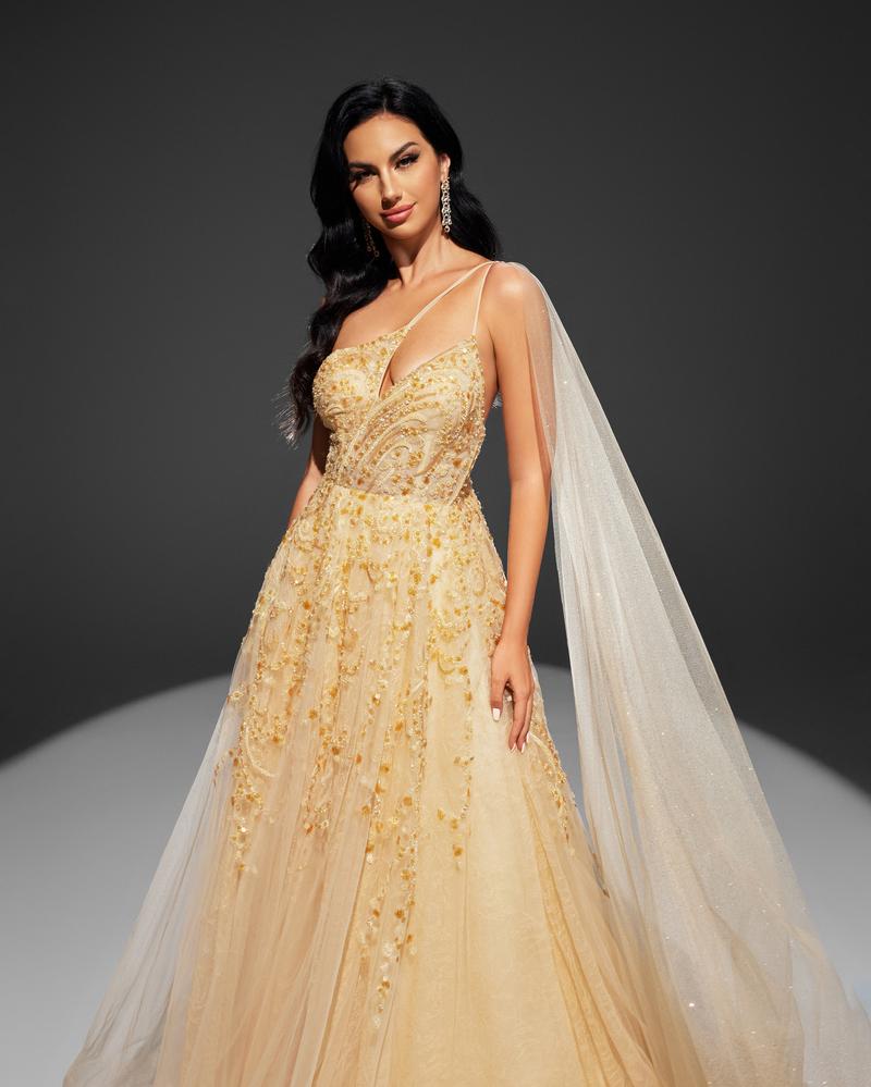 KTX-085139 Elegant Yellow Evening Gown for Women - Model EZ25003