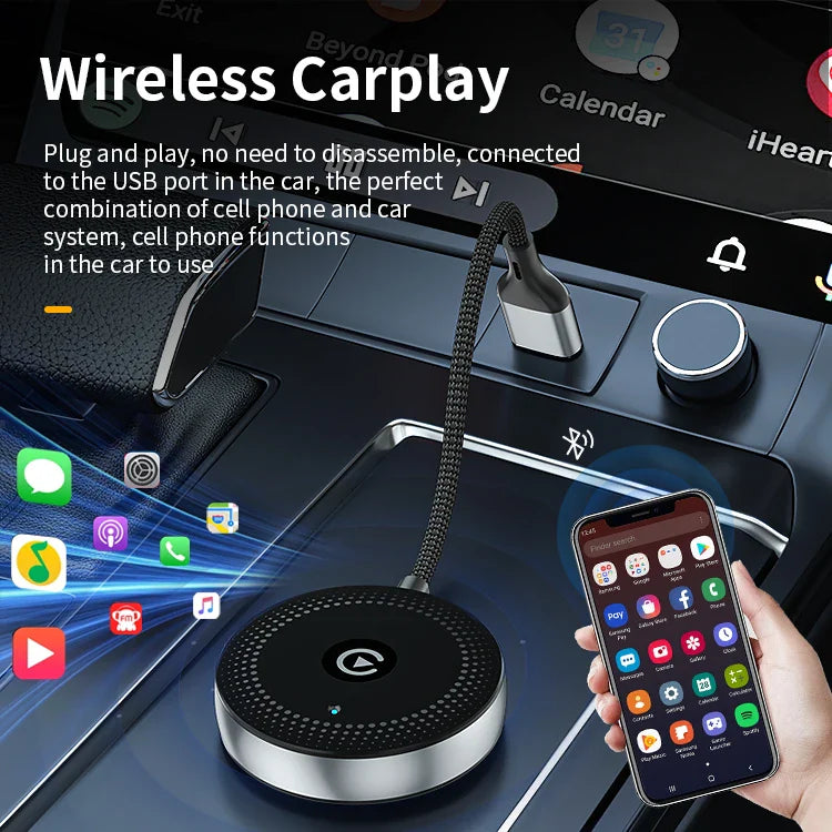 KTX-411027 Wireless CarPlay and Android Auto USB Adapter - 2 in 1 Portable Universal Connector for seamless integration